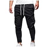 LUNULE Herren Chinohose Outdoor Fitness Jogginghose mit Drawstrings Jogging Gym Sporthose mit Taschen für Männer Lange Stretch Slim Fit Trainingshose Herren Modisch Einfarbige Atmungsaktiv F