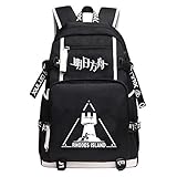 Dszgo Rucksack Arknights Anime Game Charaktere Rhodos Island-Symbol Schwarzes Oxford-Tuch White Printing weiche und komfortable große Kapazität täg