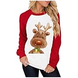Weihnachten Langarmshirt Damen Sweatshirt Rentier Hirsche Aufdruck Weihnachtspullover Weihnachtsshirt Xmas Pullover Top T-Shirt Bluse Windbreaker Winterjacke Outwear Übergangsjacke Funktionjack