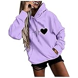 YunYoud Damen Hoodies Langarm Shirts Sweatshirt Casual Kapuzenpullover Kordelzug Oberteil mit Taschen Casual Fun Print Kapuzensweatshirt Sporttops Pullover Damen H