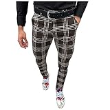 LFYYDS Herren Hose Slim Fit Kariert Anzughose Lässige Straight Chino Hose Mode Stretch Plaid Relaxhose mit Knöpfen Leichte Jogginghose Trekkinghose Passend für Freizeit Arbeit Dating