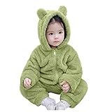 OverDose Kind Strampler mit Kapuze One Piece Outfit Herbst Winter Bodys & Einteiler Kinder Einfarbig Overalls Strampelhose Pajamas Set Kriechen Jumpsuit Unisex Spieler mit Kapuze(3-18Monat)