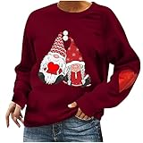 Valentinstag Sweatshirt Damen Lässige Weihnachtszwerg Druck Oberteile Liebe Herz Motiv Pulli Herbst Winter Pullover Basic Shirt mit Rundhalsausschnitt und langen Ärmeln Baggy bequeme Tunika B