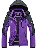 GEMYSE wasserdichte Berg-Skijacke für Frauen Winddichte Fleece Outdoor-Winterjacke mit Kapuze (Lila Grau,2XL)