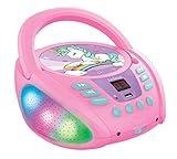 Lexibook RCD109UNI Einhorn-Bluetooth-CD-Player für Kinder-Tragbar, Lichteffekte, Mikrofonbuchse, Aux-In, Akku oder Netz, Mädchen, Jungen, L