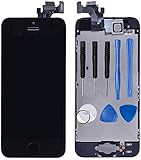 LL TRADER Display für iPhone 5 Schwarz, Retina LCD Ersatz Display Reparaturset Digitizer Assembly Vormontiert mit Home Button, Hörmuschel, Frontkamera, Näherungssensor und Werkzeug