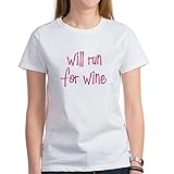 CafePress Willrunforwine_Pink.Png Damen Classic T-Shirt Gr. M, weiß
