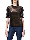 Amazon-Marke: find. Damen Samt Crop-Top mit Metallic-Finish, Schwarz (Black/Gold), 36, Label: S