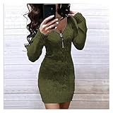 ZhaoZZ Kleider Damen, Kleid Damen Elegant, Frauen Kleid, Gestricktes Mittellanges Jackenkleid Mit Reißverschluss, Für Den Täglichen Verschleiß, Twist Muster V-ausschnitt Elegante Einfarbig Zipper G