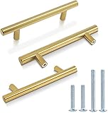AngYou 10 stücke T-Balkabinettgriff, Schublade Zieht Schrankknöpfe, Gold gebürstete Schrank Türgriffe Möbelhardware Edelstahl Pull-Griffe, Cuoboard-Knöpfe (Color : 20 Pcs, Size : Hole Spacing:96mm)