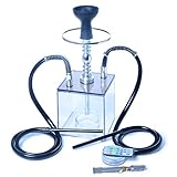 MIMI KING Wasserpfeife Shisha Set 2 Schläuchen Hookah, Acryl Tragbare|LED Lights, 2 Schlauch, 2 Anschlüsse, Shisha Bowl, Shisha Zange, D