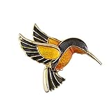 AILUOR Damen Antique Gold-Ton-Emaille-Vogel Hummingbird Multi Farbe Österreichische Kristall Brosche Schmuck orange Einstellb