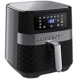 Heißluftfritteuse XXL, LLIVEKIT Heissluft Fritteuse 5,5L mit Rezeptbuch, Ohne Öl Air Fryer mit Digitalem LED-Touchscreen, 7 Programmen, Timer & Temperaturregelung, 1700W, Schw