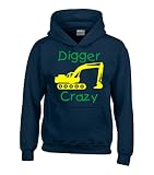 Kinder Marineblau Hoodie mit Gelb und Grün Print 'Bagger' Crazy, B