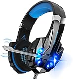 Gaming Kopfhörer für Xbox One, PS4, PC, Smartphone, Laptops, Mac,Tablet, Stereo Bass Surround, Headset mit Mikrofon, LED Licht (Blue)