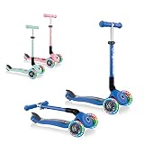 Globber Junior Scooter Fantasy – Blue Racing – Kinder 3-Rad-Roller für Kinder ab 2 Jahren – zusammenklappbar mit verstellbaren Griffen – LED-R
