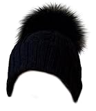 MERRYLAND Mütze XXL Echtfellbommel Pudelmütze Bommelmütze ECHTFELL Hat Real Fur Handmade Fellbommel Echt Fell Bommel Strickmütze Pelzbommel Waschbär R