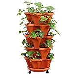 NICETOW Stapelbarer Übertopf für Erdbeeren, Abnehmbare Garten-Kunststoff-Blumentöpfe, Mehrschichtige vertikale Pflanztöpfe für Blumen Kräuter Gemüse Outdoor-Orange 87x35cm (34x14inch)