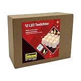 Idena 30469 - LED Teelichter, 12 Stück, elektrische Kerzen mit flackerndem Licht, inklusive Batterien, 6 Stunden Timer Funktion, Höhe ca. 4,5 cm, Deko für Hochzeit, Party, als Stimmung