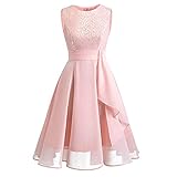 Lazzboy Damen Kleid Sommer Elegant Kleider Spitzenkleid Knielang Festlich Hochzeit Partykleid Rockabilly Retro Cocktailkleid Sommerkleid Ärmellos Großes Pendel Lose Langes Dress(Rosa,M)