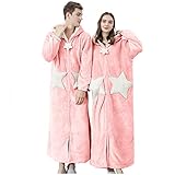 Eaylis Damen Coral Fleece Verdickt Herbst Und Winter Lange Nachthemd Home Service, Kuschelfleece Kapuze Pyjama Baumwolle Frottee Velours Nachtwäsche mit Gürtel Langarm Morgenmantel Schlafanzüg