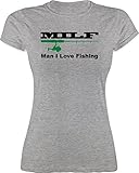 Angler Geschenke & Angeln Zubehör - Milf Man I Love Fishing - L - Grau meliert - Kurzarm - L191 - Tailliertes Tshirt für Damen und Frauen T-S