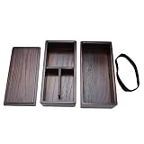 Bento Brotdose, 2-lagig im japanischen Stil Traditioneller Sushi-Behälter aus natürlichem Holz mit 3 Fächern und Gummib