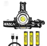 XHP90 Kopflampe Wiederaufladbar 12000 Lumen Super Hell LED Stirnlampe 4 Modi IPX4 Wasserdichte COB Scheinwerfer für Camping Angeln Autorep