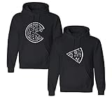 Friend Shirts Couple Hoodie Pizza Pärchen Kapuzenpullover Set Partner Look Pullover Paare Pulli Sweatshirt Schwarz Weiß Damen Baumwolle Geschenk 2 Stücke (schwarz-Herr-L+Dame-L)