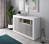 Dmora Modernes Sideboard mit 3 Türen, Küchenbuffet, Sideboard mit Regalen und Regalen, Wohnzimmer TV-Ständer, 138x42xh86 cm, Weiß und Zementfarb