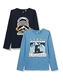 NAME IT Kids Jungen ZKMRUFUS 2P LS TOP Longsleeve, Dark Sapphire/Pack:Captains Blue, 134-140