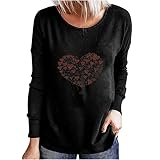Oberteile Damen Lässiges T Shirt mit Liebes Herz Baum Druck Pulli Tops mit Rundhalsausschnitt und Langen Ärmeln Frühling Herbst Langarmshirts Basic All Match B