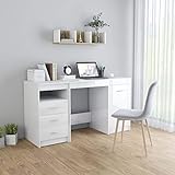 Computertisch Schreibtisch Tisch Bürotisch Officetisch Arbeitstisch für Büro Wohnzimmer Schule, Metallrahmen, Laptop Tisch, Homeoffice, Hochglanz-Weiß 140 x 50 x 76 cm Spanp