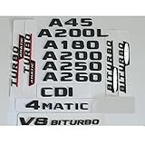 3D Matt Black Trunk Buchstaben Abzeichen Emblem Embleme Abzeichen Aufkleber Kompatibel mit Mercedes Benz W176 A45 A200 A250 A180 V8 BITURBO 4MATIC AMG (Style : 1pair V8 BITURBO)