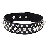 Punk-Leder-Halskette Mode Damen Männer Kühle Punk Gothic Niet Leder Kragen Kragen Halskette Einzigartiger Stil (Farbe : Black, Size : 45x3.6cm)