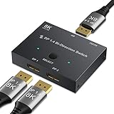 Displayport Switch, 8K Bidirectional DisplayPort 1.4 Splitter Converter DP 2 Input 1 Output and 1 X 2 Switcher Splitter Support 8K@30Hz, 4K@120Hz, 1080P@240Hzz for PC, Projectors, M