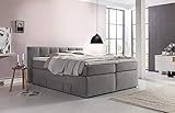 Möbelfreude Doluna Andybur Boxspringbett 180x200cm Hellgrau H2/H3 | 7-Zonen Taschenfederkern Matratze & Visko-Topper | 90 cm hohes Kopfteil ideal für Dachschrägen + Bettkasten für S