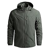 Herren Casual Abnehmbare Kapuze Langarm Reißverschluss Tasche Dünner Mantel Outdoor Jacke Wandern Wasserdicht Windbreaker, armee-grün, XXXXX-Larg