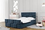 A-dekor home Boxspringbett MATA Hotelbett, kontinentales Bett,140/160/180x200cm,Creme/Blau/Grau/Rosa/Braun,Bettkasten, Bonell Matratze, Topper (Monolith 76 – Dunkelblau, 140 x 200 cm)