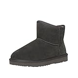 SKUTARI® Classic Boots, Wildlederstiefel mit kuscheligem Kunstfell, gemütliche Damen-Stiefel aus Leder, handgefertigt in Italien, Winterschuhe, Schlupfstiefel, Stiefeletten warm gefüttert(41 EU, Grau)