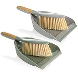 com-four® 2X Kehrgarnitur Bambus - Kehrset bestehend aus Handfeger und Kehrschaufel - Handbesen in modernen Farben - Schaufel mit Gummilippe [Auswahl variiert] (02 Stück - grau/grün)