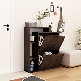 Susany Schuhschrank Schuhablagen Schuhregal Schuhregale Organizer Schuh-Organizer, Mit 2 Fächern, für Schrank Flur Schlafzimmer, Räuchereiche 79,5x24x90,5 cm Spanp
