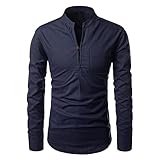 DDZYQ Henley Hemd Herren Modern Urban Einfachheit Mode Einfarbig Jugend Männer Langarm Herbst Winter Slim Fit Stehkragen Mit Taschen Casual Atmungsaktiv Herren F