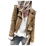 Wildlederjacke Damen Slim Kunstleder Jacken Damen Moto Biker Cool Reißverschluss Kurz Wasserfall Open Front Kunstleder Motorrad Mantel Cardigan Blazer Winter Tops, Braun_A76, 38