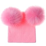 Walkalm Mädchen Jungen Doppelpom Beanie Mütze Rosa Gestrickte Skimütze 3-6 M