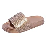 WWricotta Womens Flat Slides Sandals Diamante Sparkly Sliders Colorful Diamond Slippers(Gold,40)