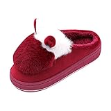 LQQSTORE Damen Hausschuhe Schaf Ohr Wedges Süß Winter Warm rutschfest Plüsch Pantoffeln Indoor Schuhe (Rot, 42)