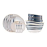 guoqunshop Keramische Teller Elegante 18-teilige Küche Geschirrset, Teller Snack Dish Bowl Löffel, Service für 6, Mikrowelle, Backofen und Geschirrspüler Safe, Kratzfest Keramische Vorspeisenp