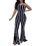 HX fashion Jumpsuit Damen Lang Vintage Elegante Gestreift Hosenanzug Sommer Ärmellos Bequeme Größen Neckholder Slim Mode Cocktail Party Kleidung Abendmode Overall Playsuit (Color : Marine, Size : M)