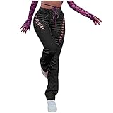 High Waist Schnürung Lederhosen Damen Fashion Steampunk Sexy Leggings Schwarze Hose Damen Skinny Gothic Hohl PU Lederhosen mit Verband Slim F